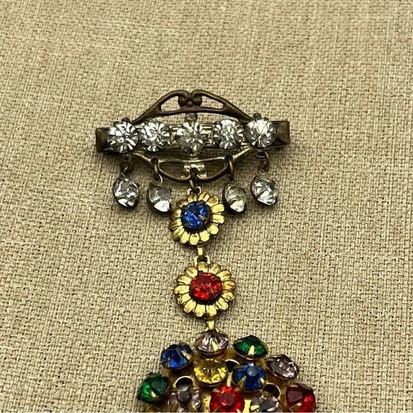 Vintage unique glass rhinestone gold tone and silver tone brooch - Picture 5 of 10